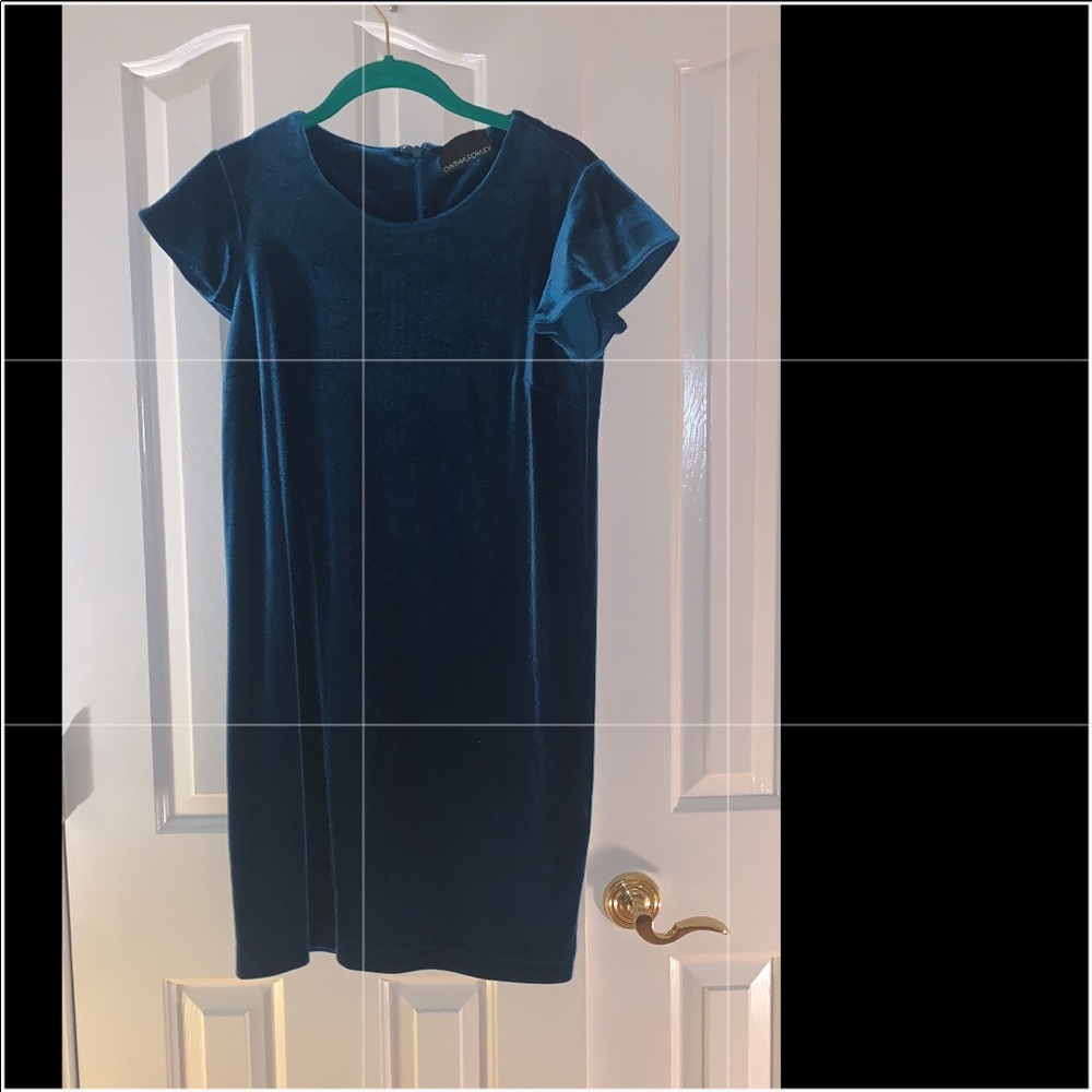 Cynthia Rowley dark turquoise blue velvet  dress